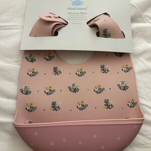 Cloud Island Floral Pink Silicone Bib Set